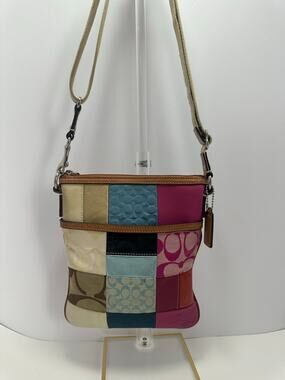 Coach Multicolor Patchwork Signature C Crossbody Bag Y2K Pink Blue